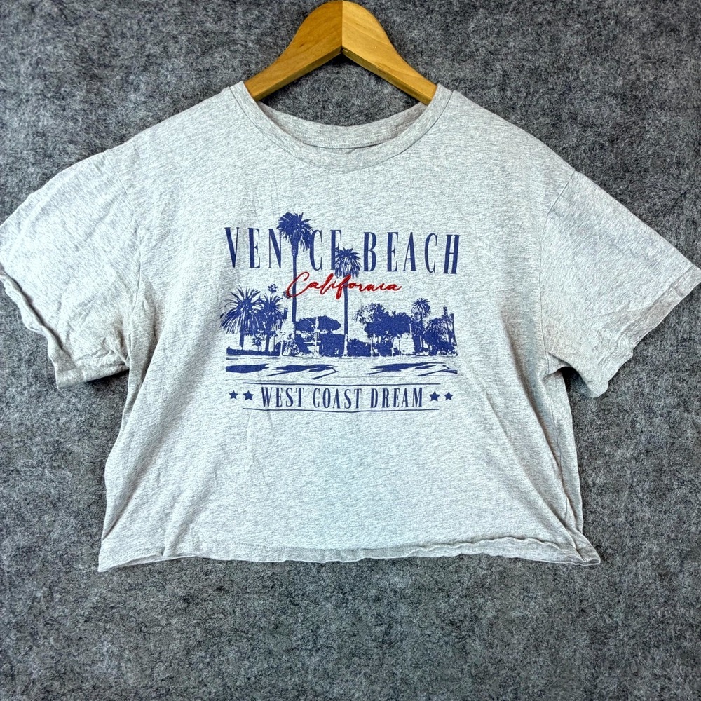 Venice Beach West Coast Dream Organic Collective Cropped Shirt Women Large Gray‎